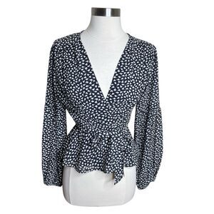 3/$30 Anthropologie Porridge Blouse Womens Small Black White Print Wrap Tie